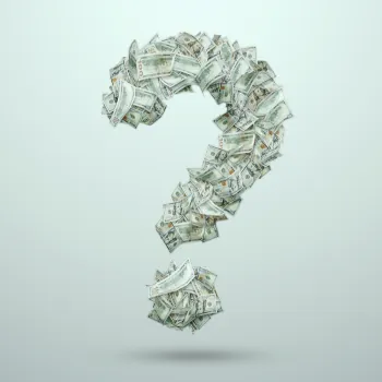 A question mark made of dollars, representing financial questions